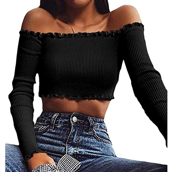 Tops - Off The Shoulder Crop Top Long Sleeve
